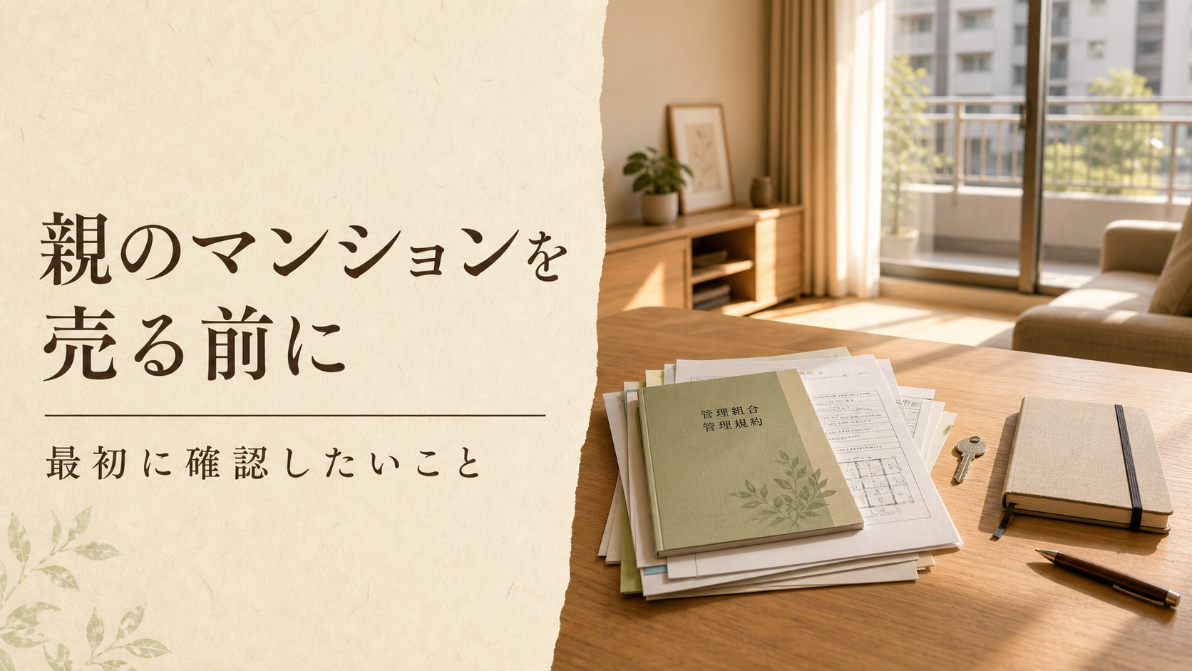 親のマンションを売る前に、管理規約や書類を整理するイメージ
