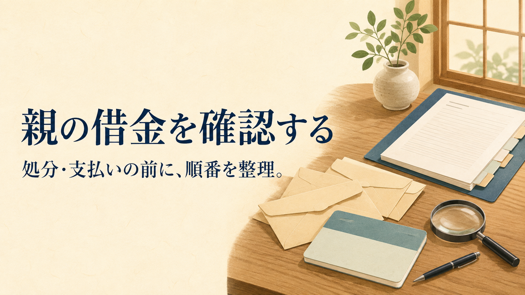 親の借金や契約書類を、相続放棄を考える前に確認するイメージ