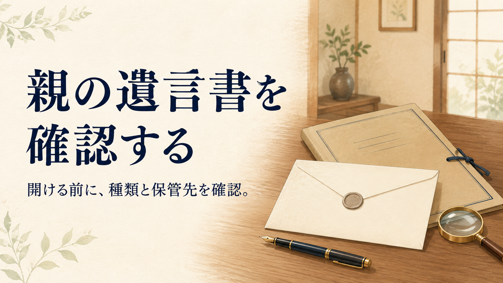 親の遺言書を開封する前に、種類と保管先を確認するイメージ